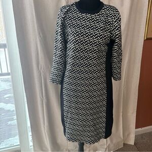 J. McLaughlin Black and White Patterned Bodycon Dress Sz L